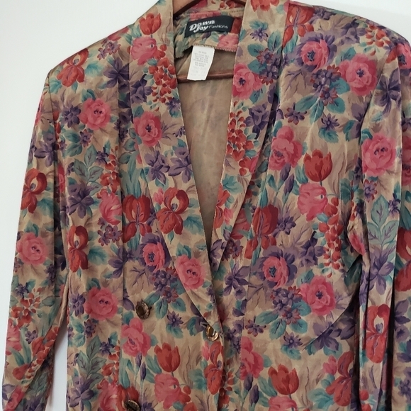 Vintage Dawn Joy Floral Print Dress Gold Red Purple Green Made in USA Size 7/8 - Picture 1 of 16